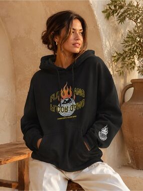 102. Gildan Black Heavy Blend Hoodie with Flame Graphic